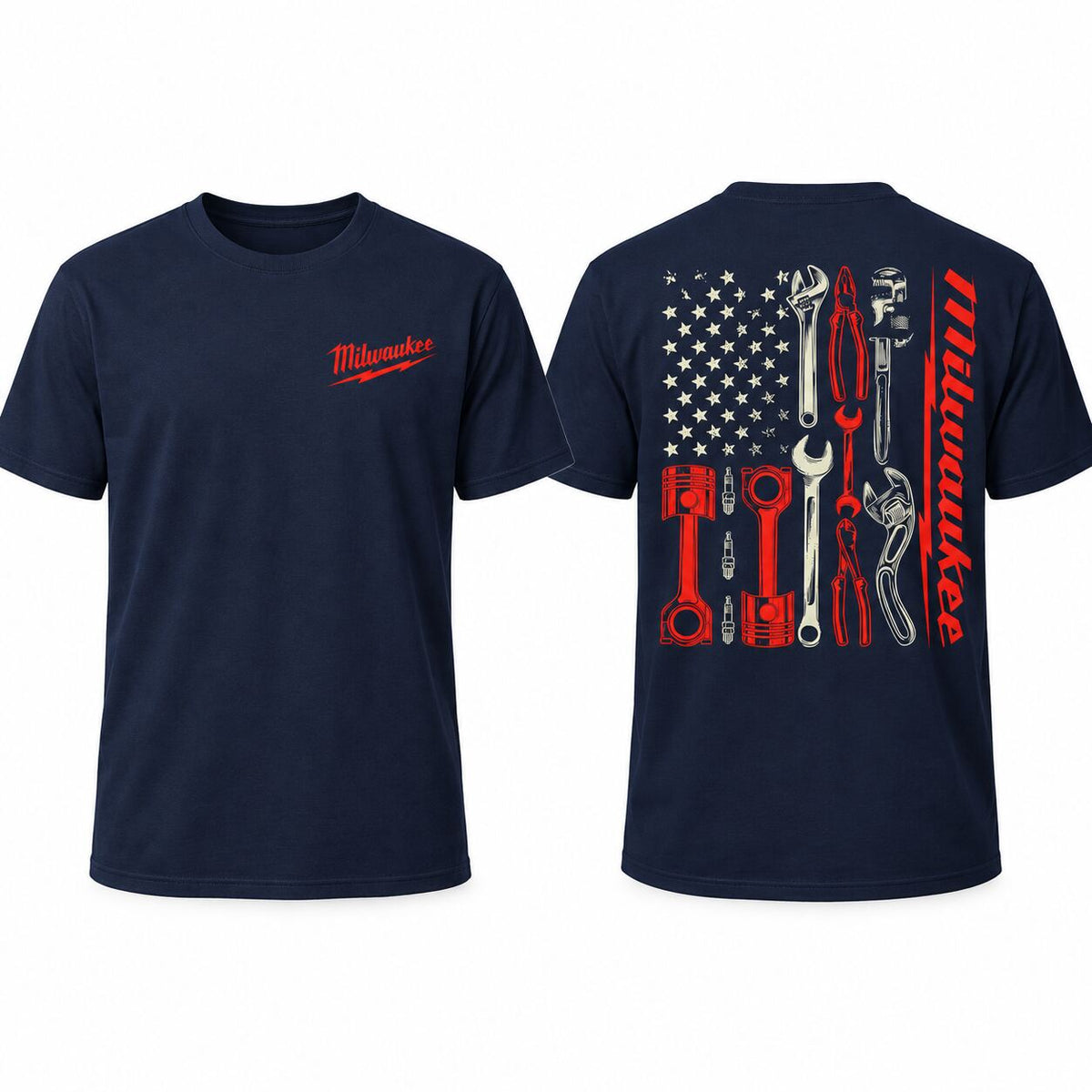 Milwaukee Tools Mechanic American Flag Graphic T-Shirt, Sweatshirt & Hoodie – Vintage Workwear Tool Design