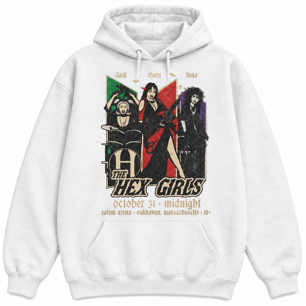 The Hex Girls Gothic Halloween Graphic T-Shirt, Sweatshirt & Hoodie – Retro Witchy Band Concert Style Apparel