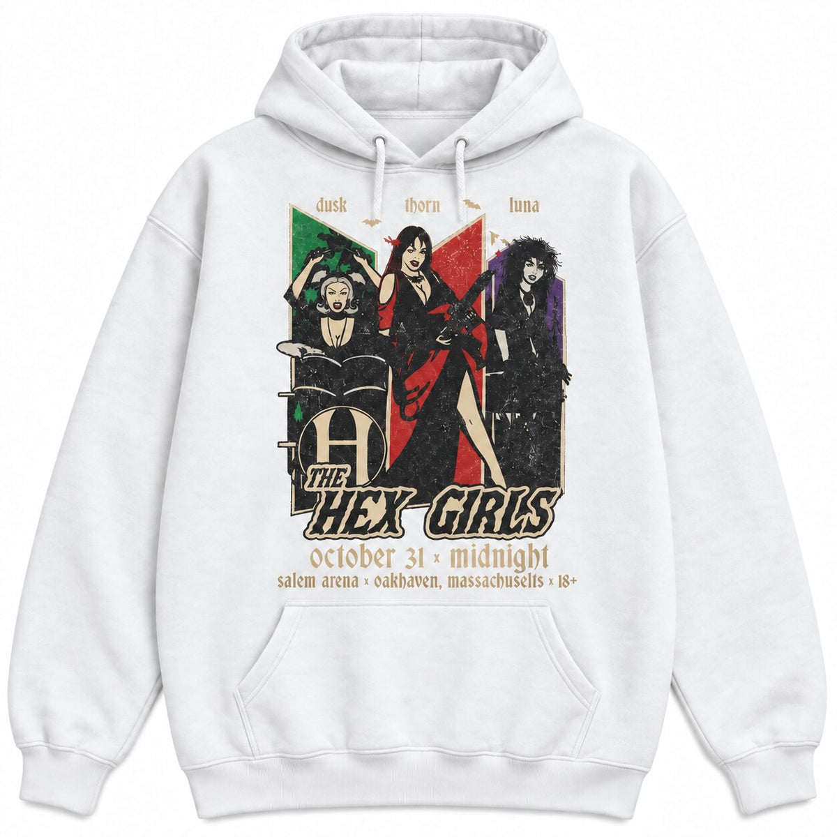 The Hex Girls Gothic Halloween Graphic T-Shirt, Sweatshirt & Hoodie – Retro Witchy Band Concert Style Apparel