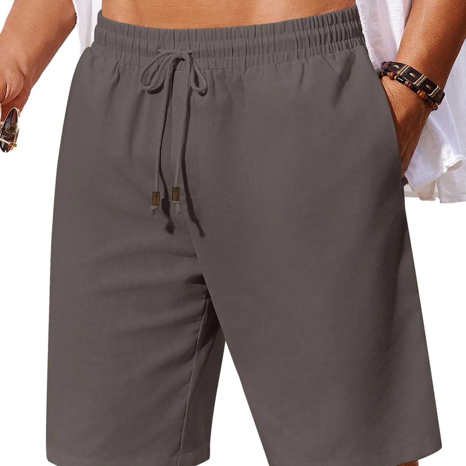 Men's Linen Blend Shorts – Relaxed Fit Drawstring Beach Shorts with Pockets for Summer Vacation & Resort Wear