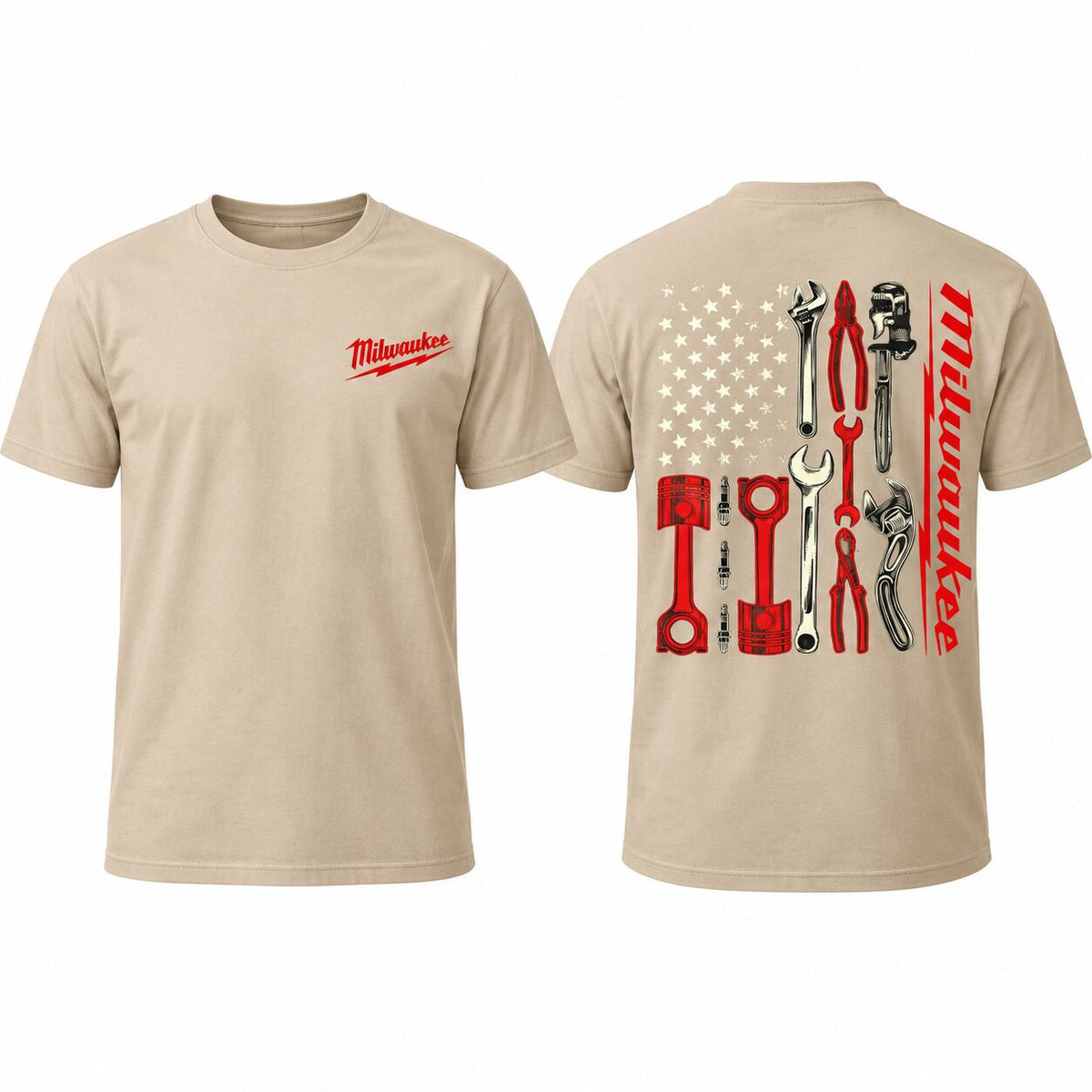 Milwaukee Tools Mechanic American Flag Graphic T-Shirt, Sweatshirt & Hoodie – Vintage Workwear Tool Design