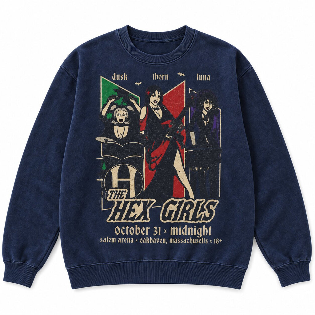 The Hex Girls Gothic Halloween Graphic T-Shirt, Sweatshirt & Hoodie – Retro Witchy Band Concert Style Apparel