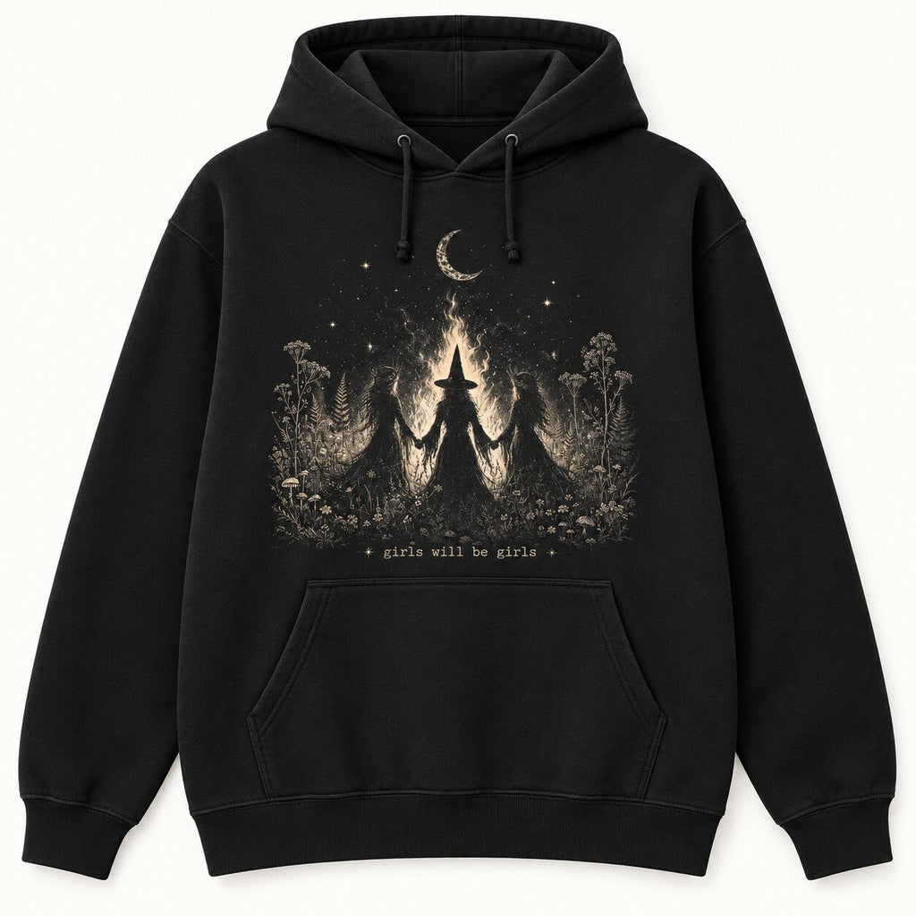 Girls Will Be Girls Witch Graphic T-Shirt, Sweatshirt & Hoodie – Halloween Witchy Spooky Season Tee