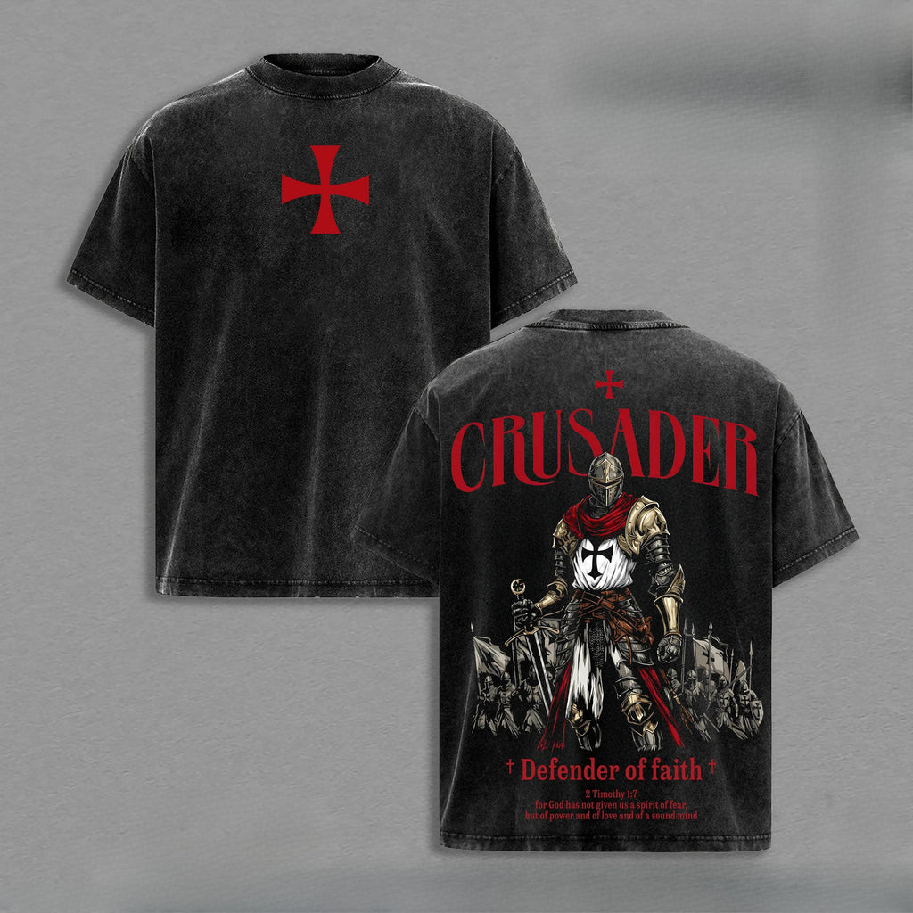 Crusader Defender of Faith Graphic T-Shirt, Sweatshirt & Hoodie – 2 Timothy 1:7 Christian Knight Print, Medieval Faith Streetwear Apparel