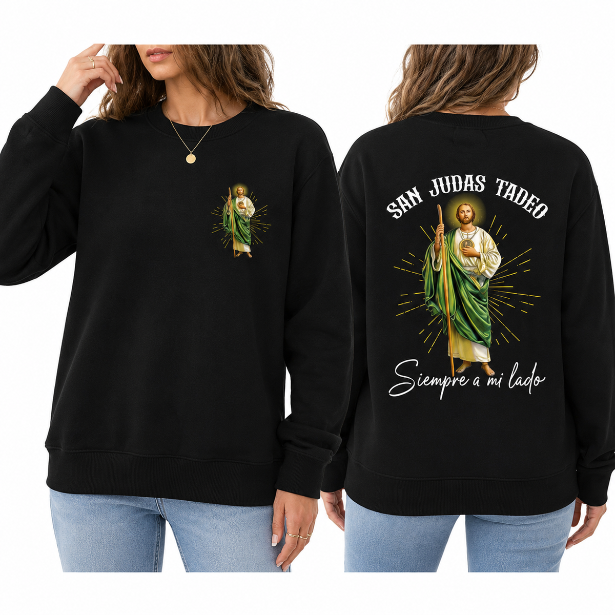 San Judas Tadeo Siempre a Mi Lado Graphic T-Shirt, Sweatshirt & Hoodie – Saint Jude Catholic Faith Print, Spanish Religious Apparel