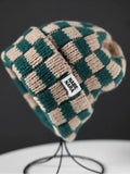 Checkerboard Knit Beanie – Trendy Cuffed Winter Hat, Casual Streetwear Accessory for Men & Women