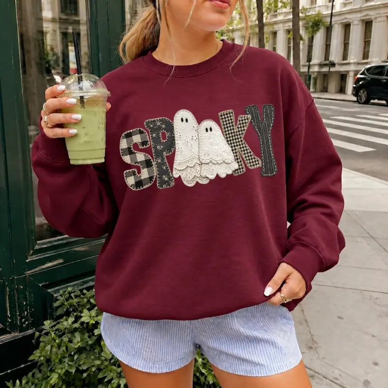 Spooky Ghost Halloween T-Shirt, Sweatshirt & Hoodie – Cute Gingham Ghost Fall Graphic Apparel
