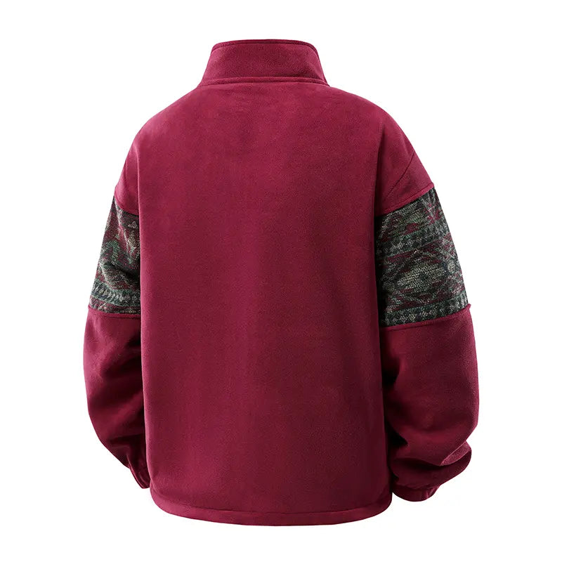 Men’s Aztec Fleece Jacket – Southwestern Pattern Full-Zip Coat, Cozy Stand Collar Casual Fall & Winter Outerwear
