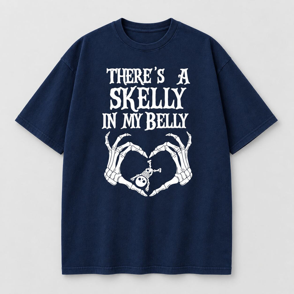 There’s a Skelly in My Belly Halloween Pregnancy T-Shirt, Sweatshirt & Hoodie – Spooky Baby Announcement Skeleton Graphic Apparel