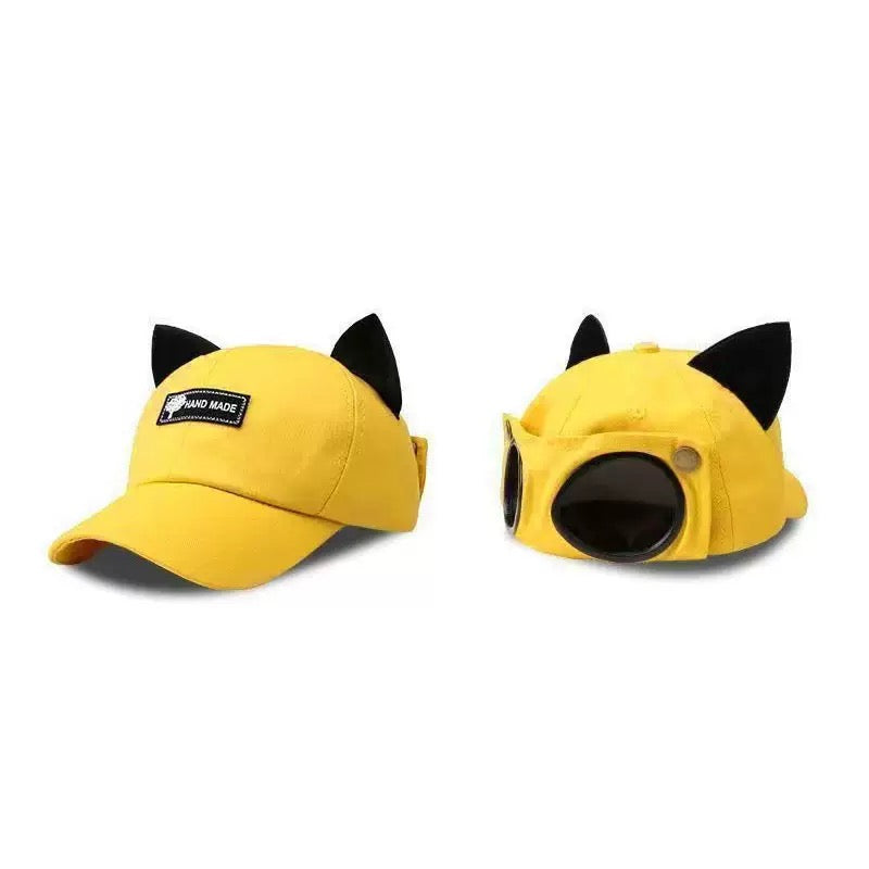 Men's Pilot Goggle Baseball Cap – Korean Streetwear Aviator Hat with Retro Glasses Detail, Casual Outdoor Snapback Cap