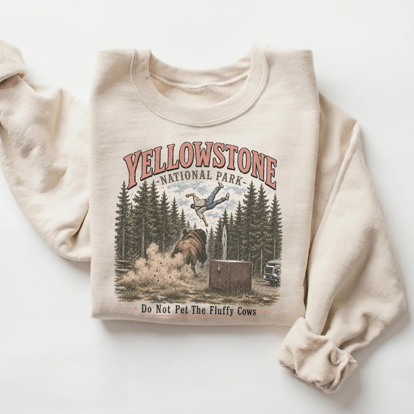 Yellowstone National Park "Do Not Pet The Fluffy Cows" T-Shirt – Vintage Bison Graphic Tee for Camping, Hiking & Outdoor Adventure