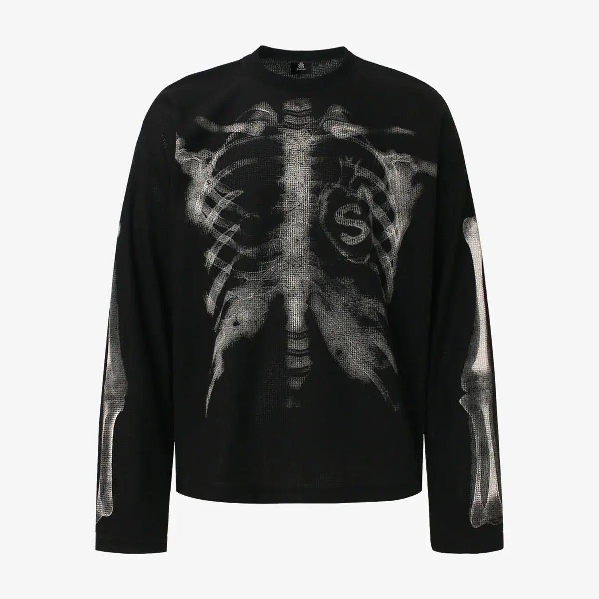 Skeleton X-Ray Graphic Sweatshirt – Rib Cage & Bone Print Long Sleeve Pullover, Gothic Halloween Alternative Streetwear