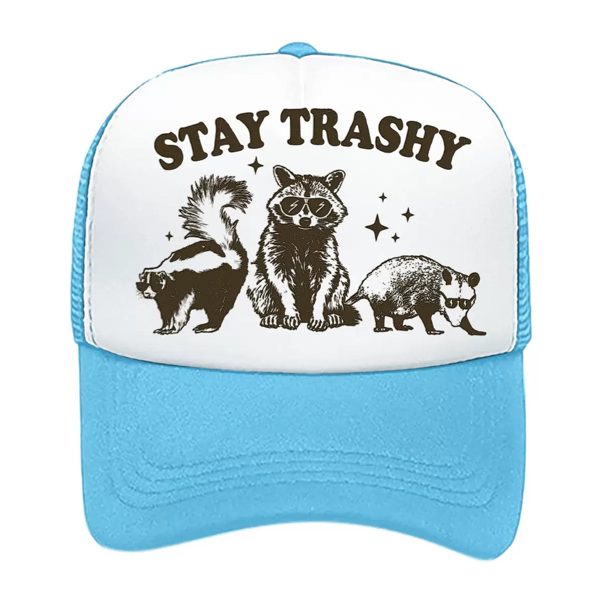 Stay Trashy Foam Trucker Hat – Funny Woodland Animal Graphic Mesh Baseball Cap for Men & Women