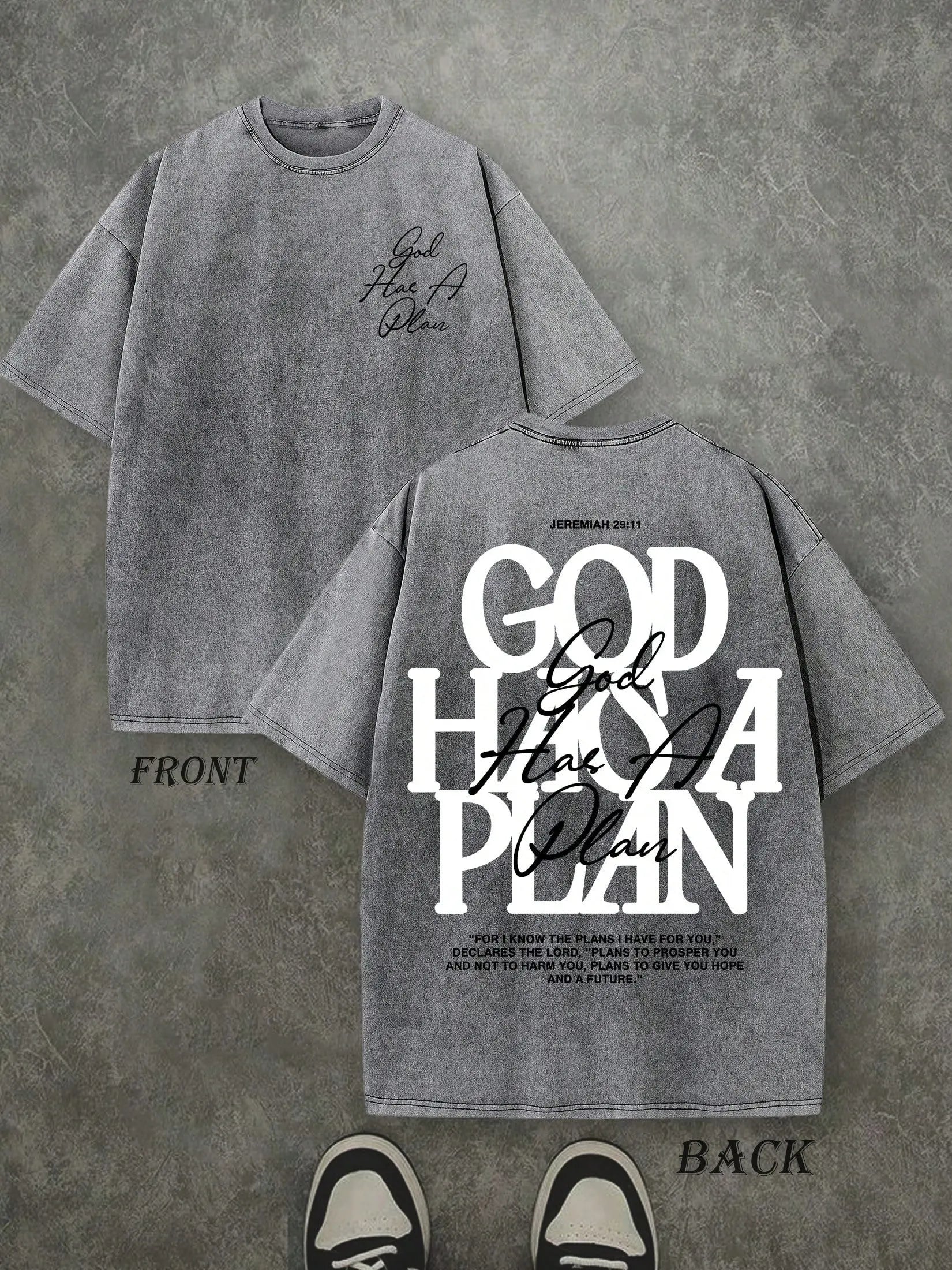 God Has a Plan Vintage Washed T-Shirt – Double-Sided Christian Graphic Tee, Faith Streetwear for Men & Women
