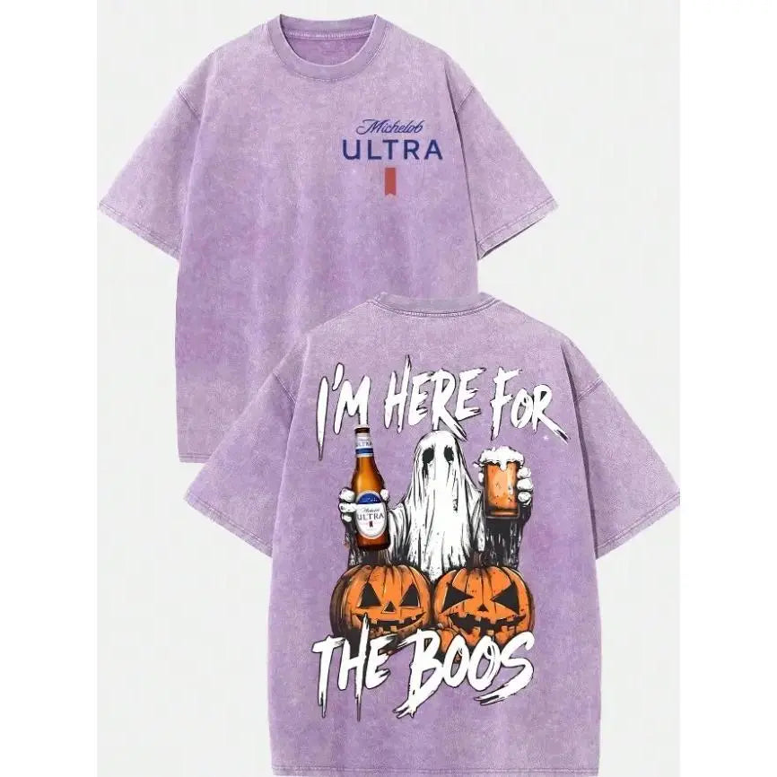 I’m Here for the Boos Graphic T-Shirt, Sweatshirt & Hoodie – Funny Beer Ghost Halloween Print, Spooky Season Drinking Humor Apparel