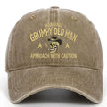 Grumpy Old Man Hat – Warning Approach with Caution Funny Baseball Cap, Vintage Washed Skull Dad Hat for Men