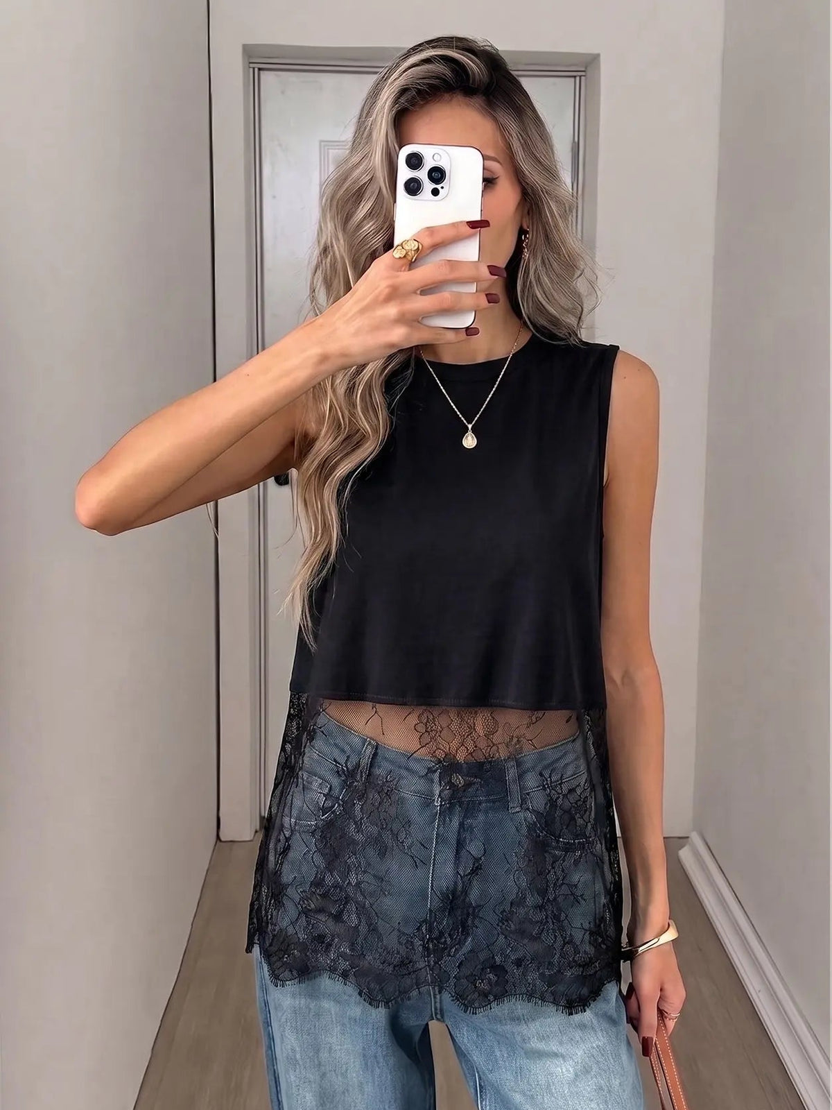 Lace Trim Tank Top – Y2K Sleeveless Layering Top For Women