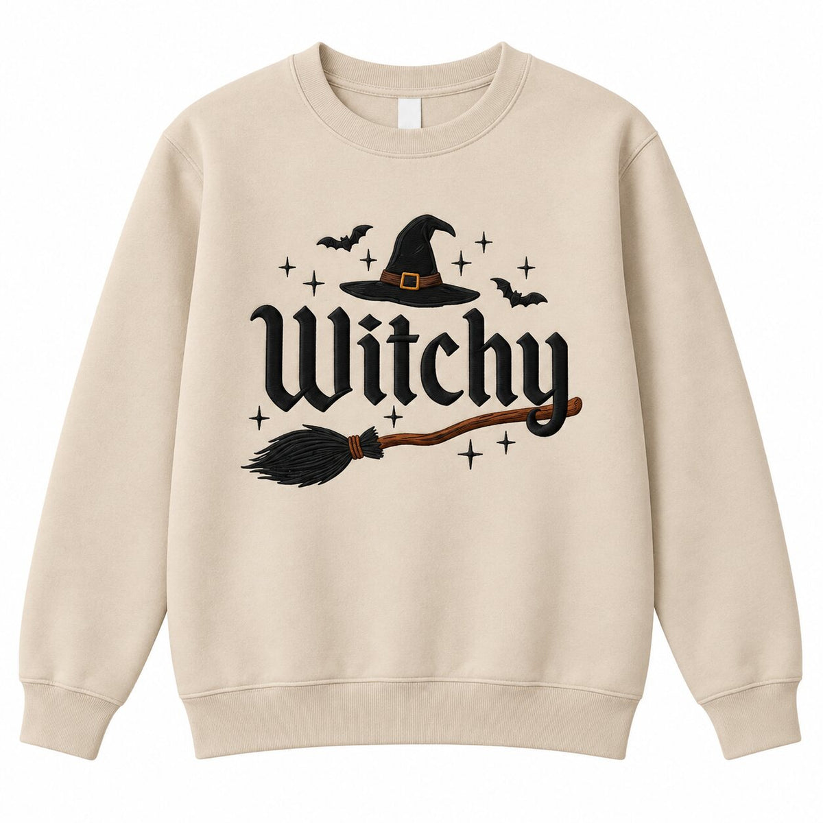 Witchy Halloween Embroidered Sweatshirt & Hoodie, T-Shirt – Witch Hat, Broomstick & Bats Spooky Season Apparel