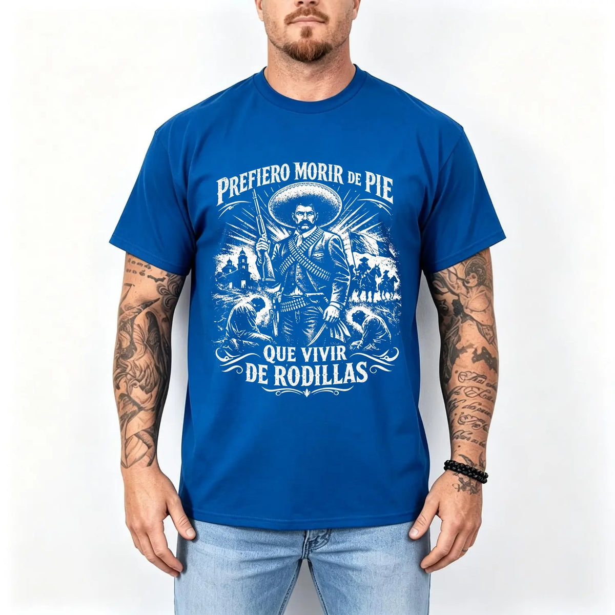 Prefiero Morir de Pie Que Vivir de Rodillas Graphic T-Shirt, Sweatshirt & Hoodie – Mexican Revolution Inspired Vintage Print, Mexican Heritage Apparel