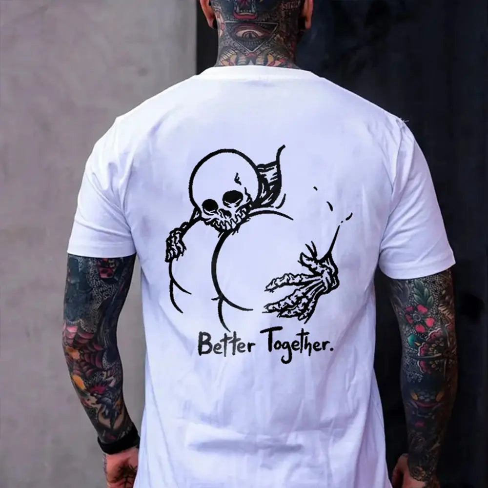Better Together Skeleton Couple T-Shirt/Sweatshirt/Hoodie – Gothic Back Print Graphic Tee, Tattoo Style Streetwear, Couple Gift