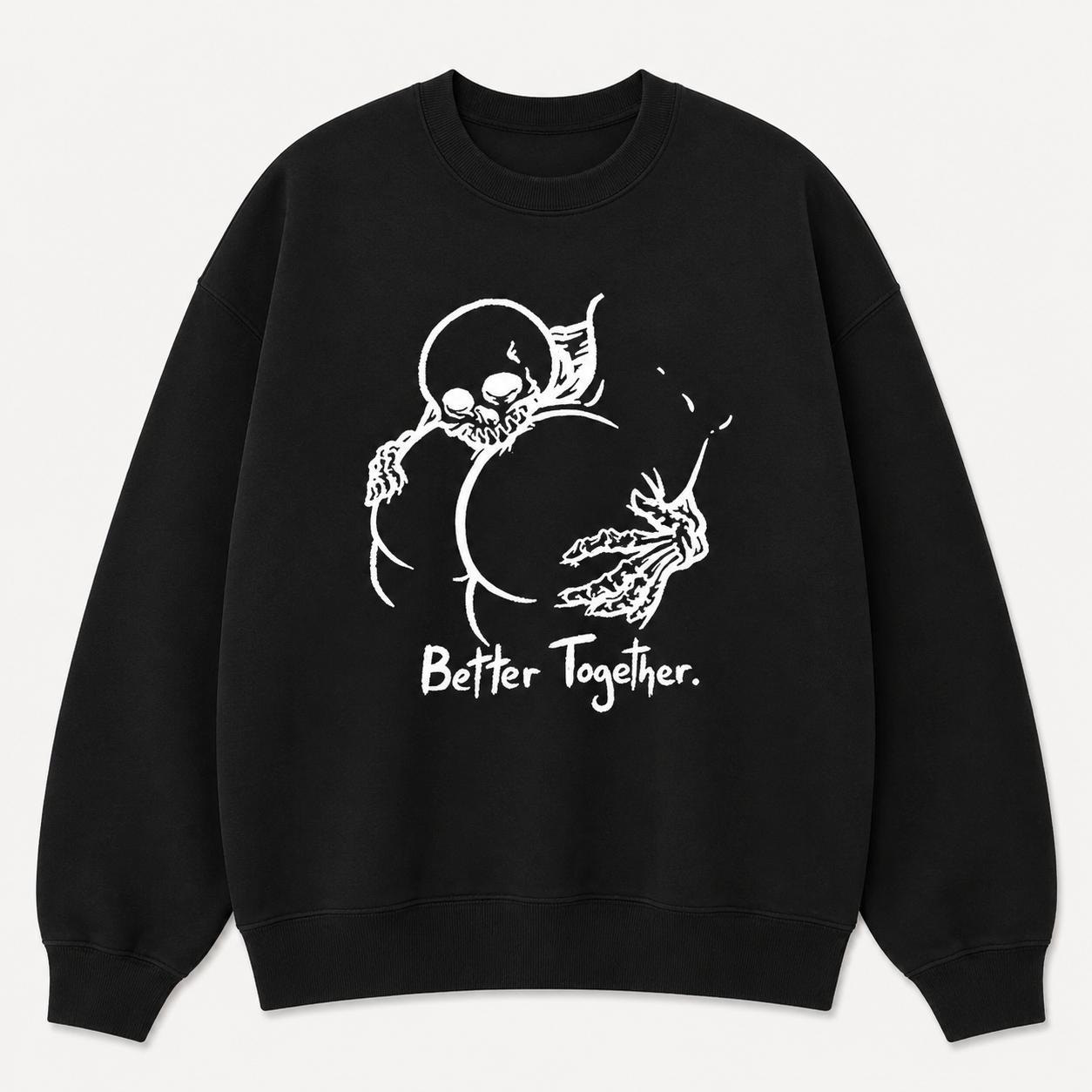 Better Together Skeleton Couple T-Shirt/Sweatshirt/Hoodie – Gothic Back Print Graphic Tee, Tattoo Style Streetwear, Couple Gift