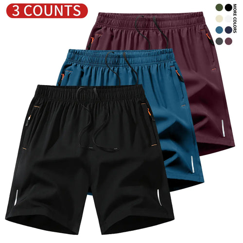 3-Pack Men's Athletic Shorts – Lightweight Breathable Running Shorts with Zipper Pockets, Drawstring Waist for Gym & Casual Wear