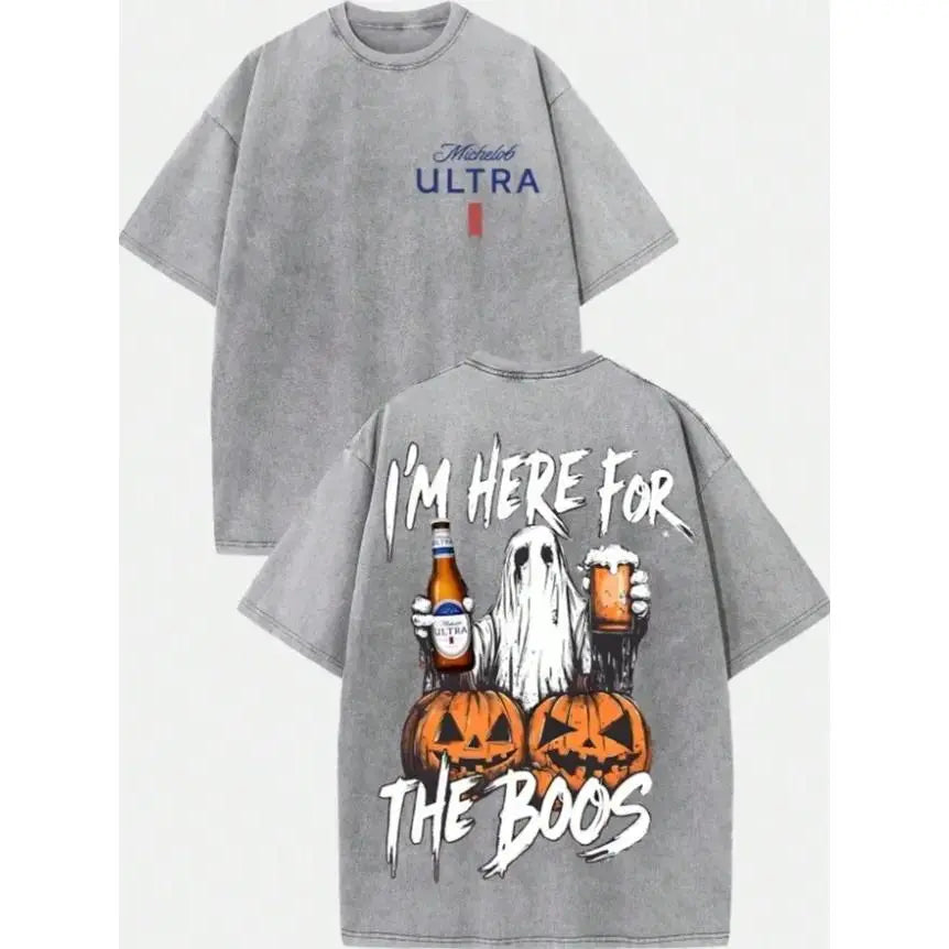 I’m Here for the Boos Graphic T-Shirt, Sweatshirt & Hoodie – Funny Beer Ghost Halloween Print, Spooky Season Drinking Humor Apparel