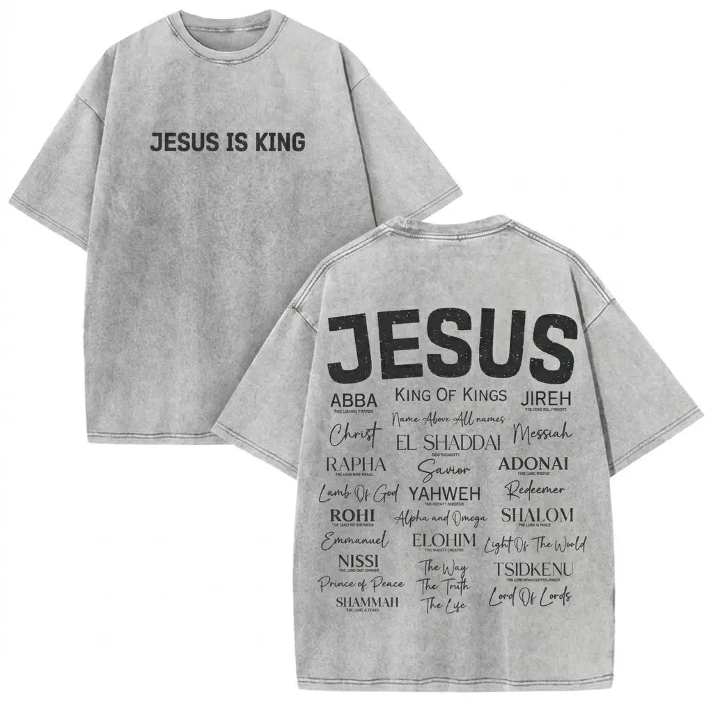Jesus Is King Graphic T-Shirt/Sweatshirt/Hoodie – Vintage Acid Washed Oversized Christian Faith Streetwear Apparel