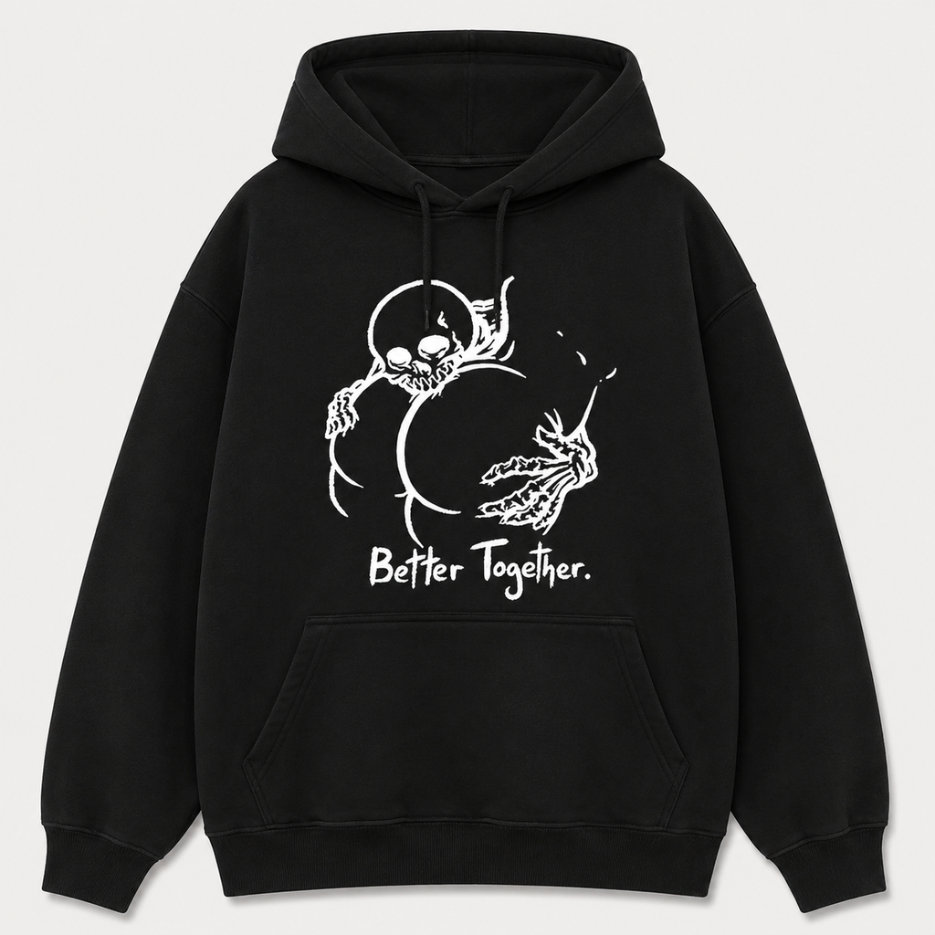 Better Together Skeleton Couple T-Shirt/Sweatshirt/Hoodie – Gothic Back Print Graphic Tee, Tattoo Style Streetwear, Couple Gift