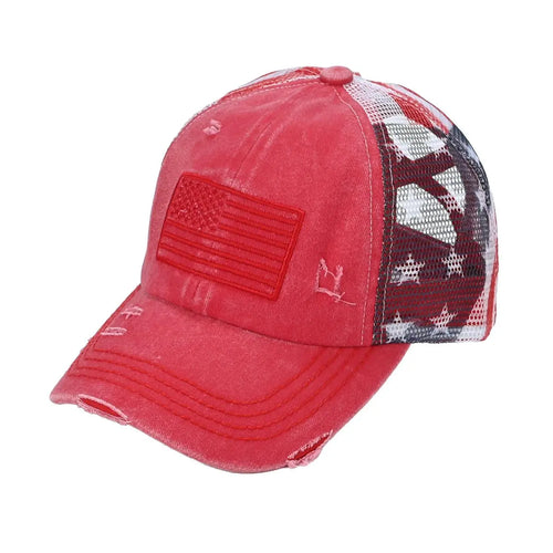 American Flag Patch Trucker Hat – Vintage Distressed Two-Tone Mesh Baseball Cap, Stars & Stripes Patriotic Hat for America 250, 4th of July & USA Lifestyle