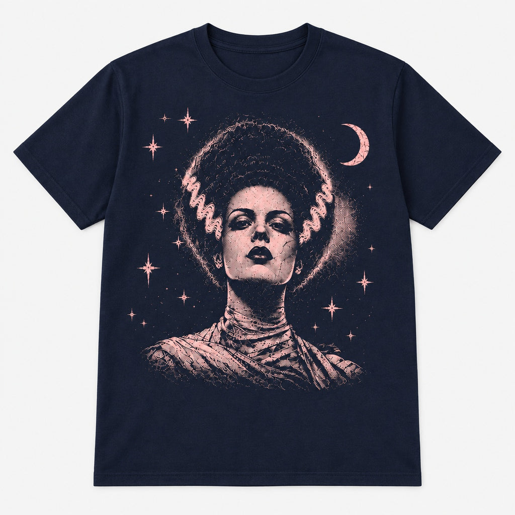 Frankenstein & Bride Celestial Couple Graphic T-Shirt, Sweatshirt & Hoodie – Retro Horror Halloween Matching Shirt