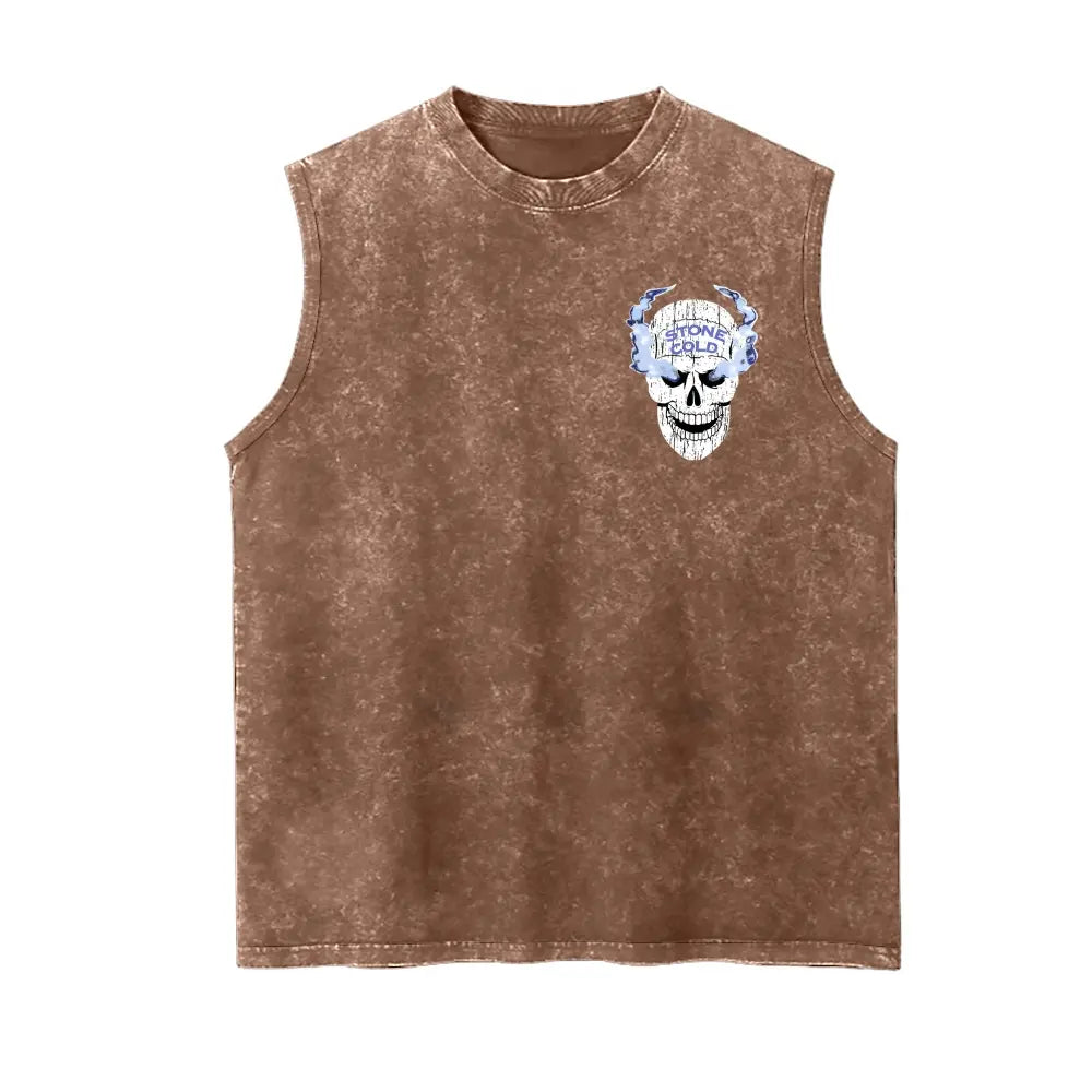 Vintage Wrestling Skull Graphic Tank Top – Washed Sleeveless Muscle Shirt for Gym, Workout, Streetwear & Casual Wear