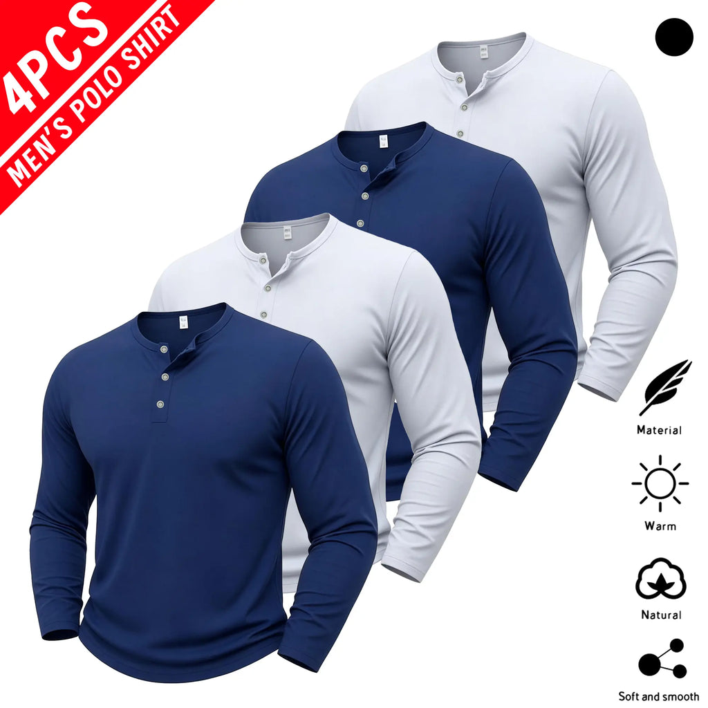 4-Pack Men’s Long Sleeve Henley Shirts – Classic Button Neck Casual Tops, Soft Comfortable Everyday Basic Shirts