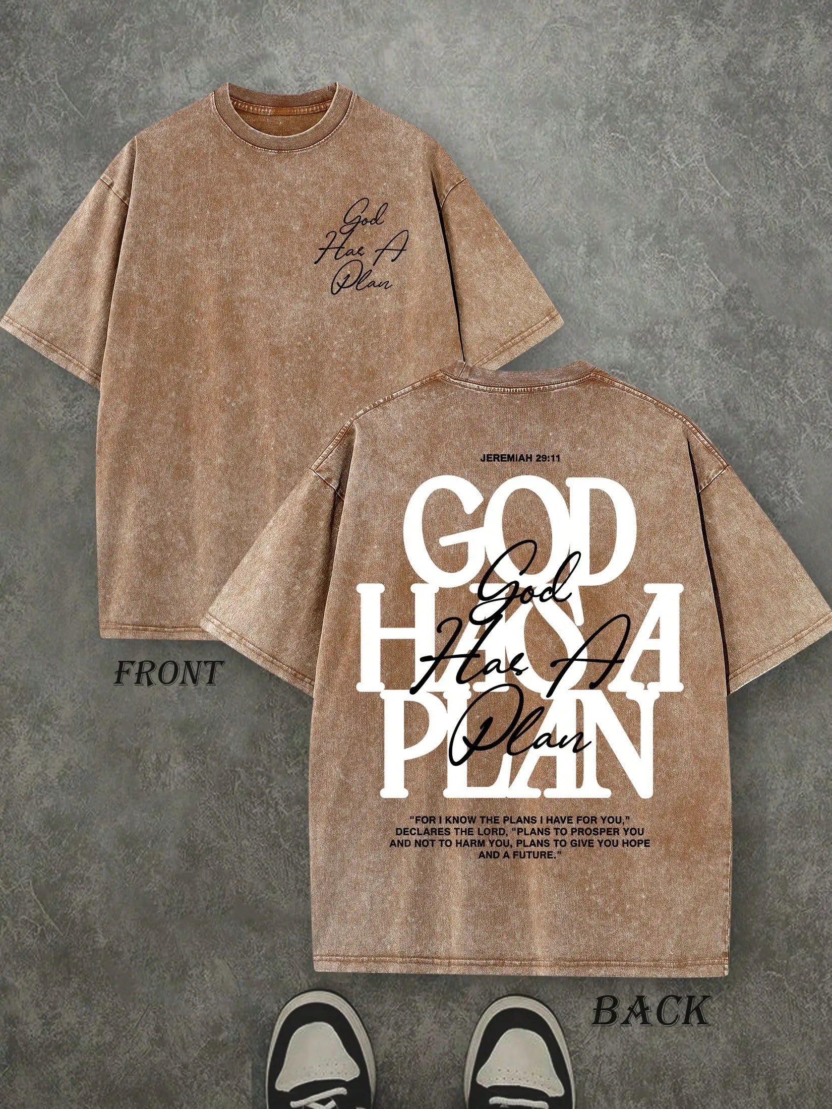 God Has a Plan Vintage Washed T-Shirt – Double-Sided Christian Graphic Tee, Faith Streetwear for Men & Women