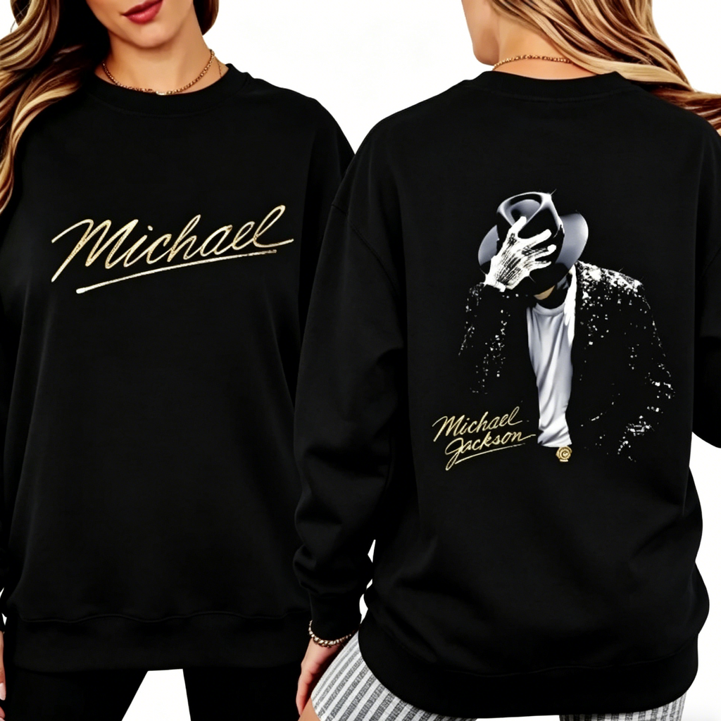 Michael Jackson Black & Gold Dance Graphic Rhinestone T-Shirt / Sweatshirt / Hoodie – Retro Stage Performer Style