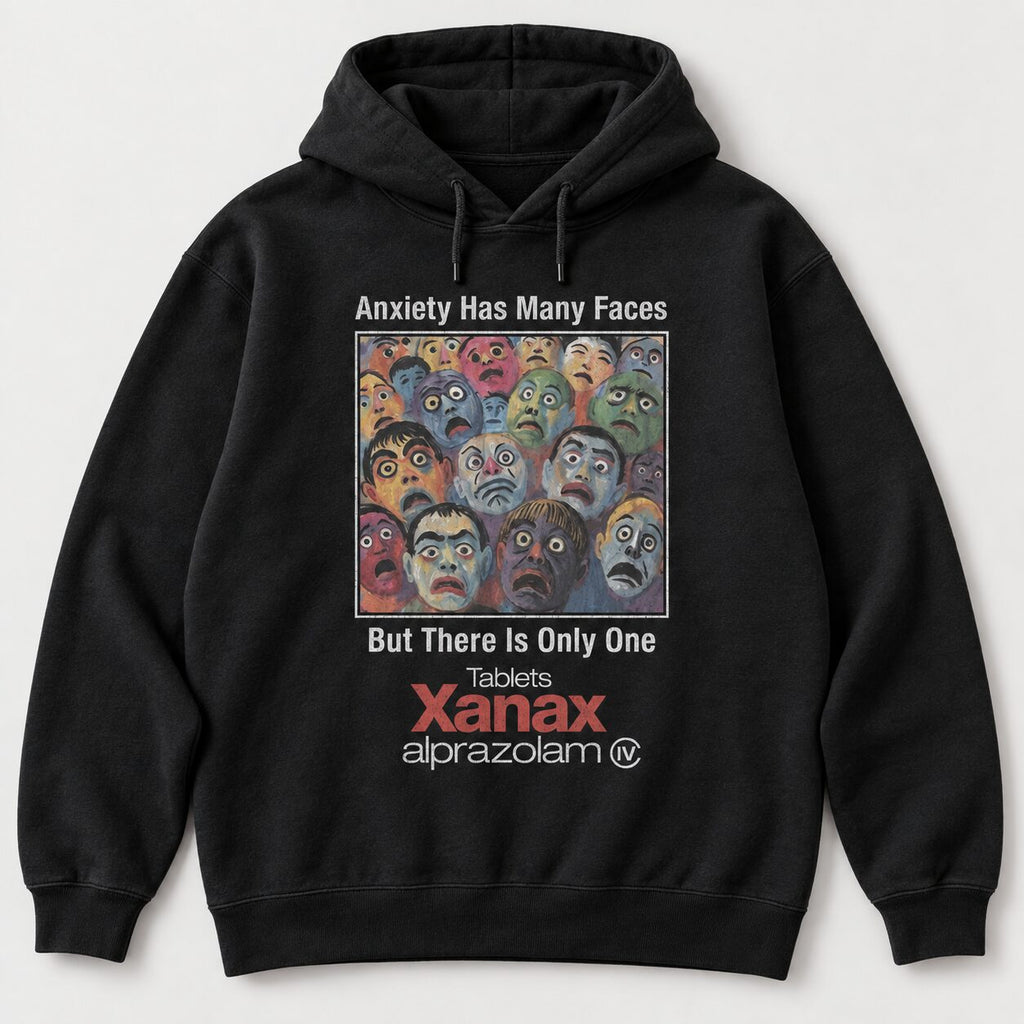 Anxiety Has Many Faces Y2K Graphic T-Shirt, Sweatshirt & Hoodie – Vintage Parody Grunge Alternative Streetwear