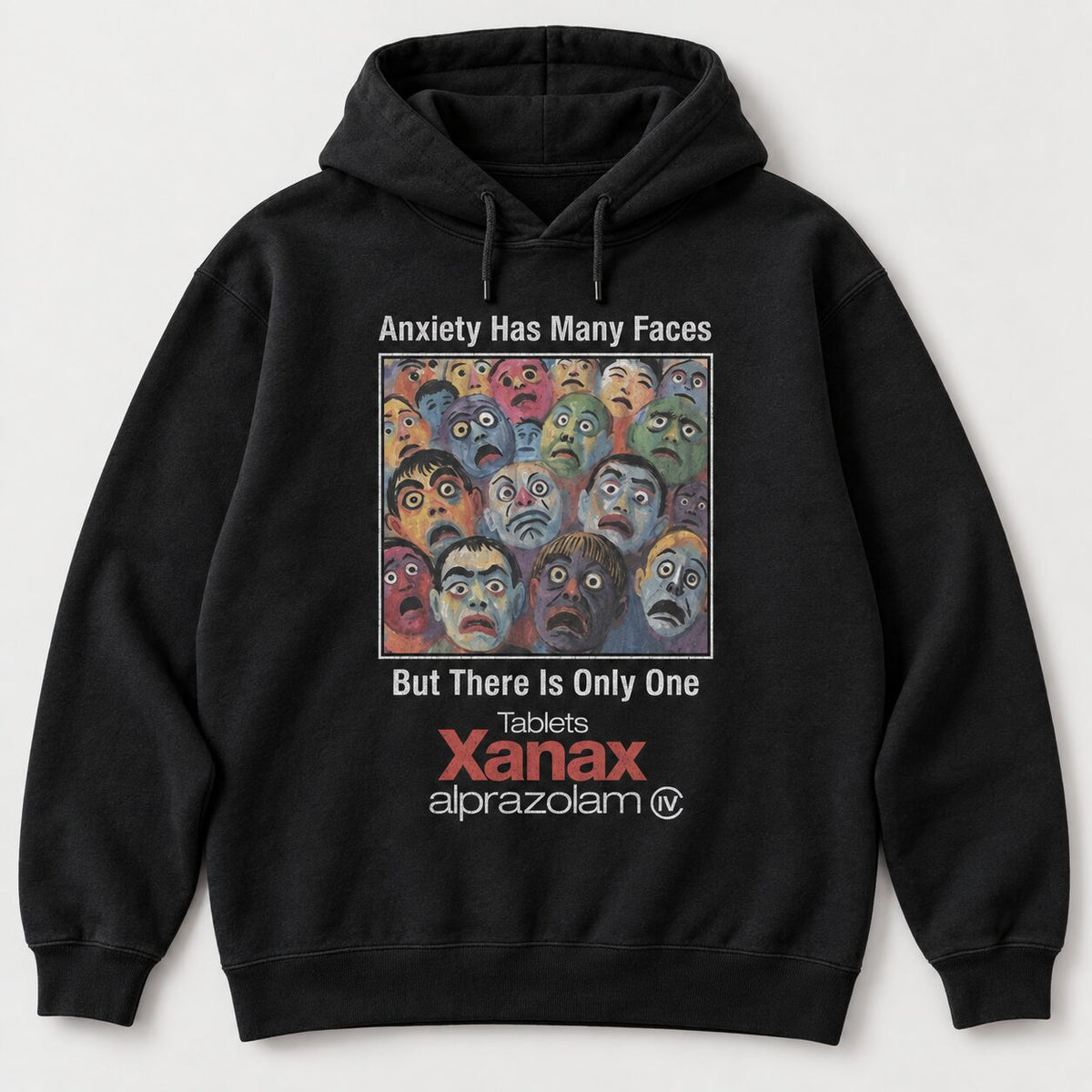 Anxiety Has Many Faces Y2K Graphic T-Shirt, Sweatshirt & Hoodie – Vintage Parody Grunge Alternative Streetwear