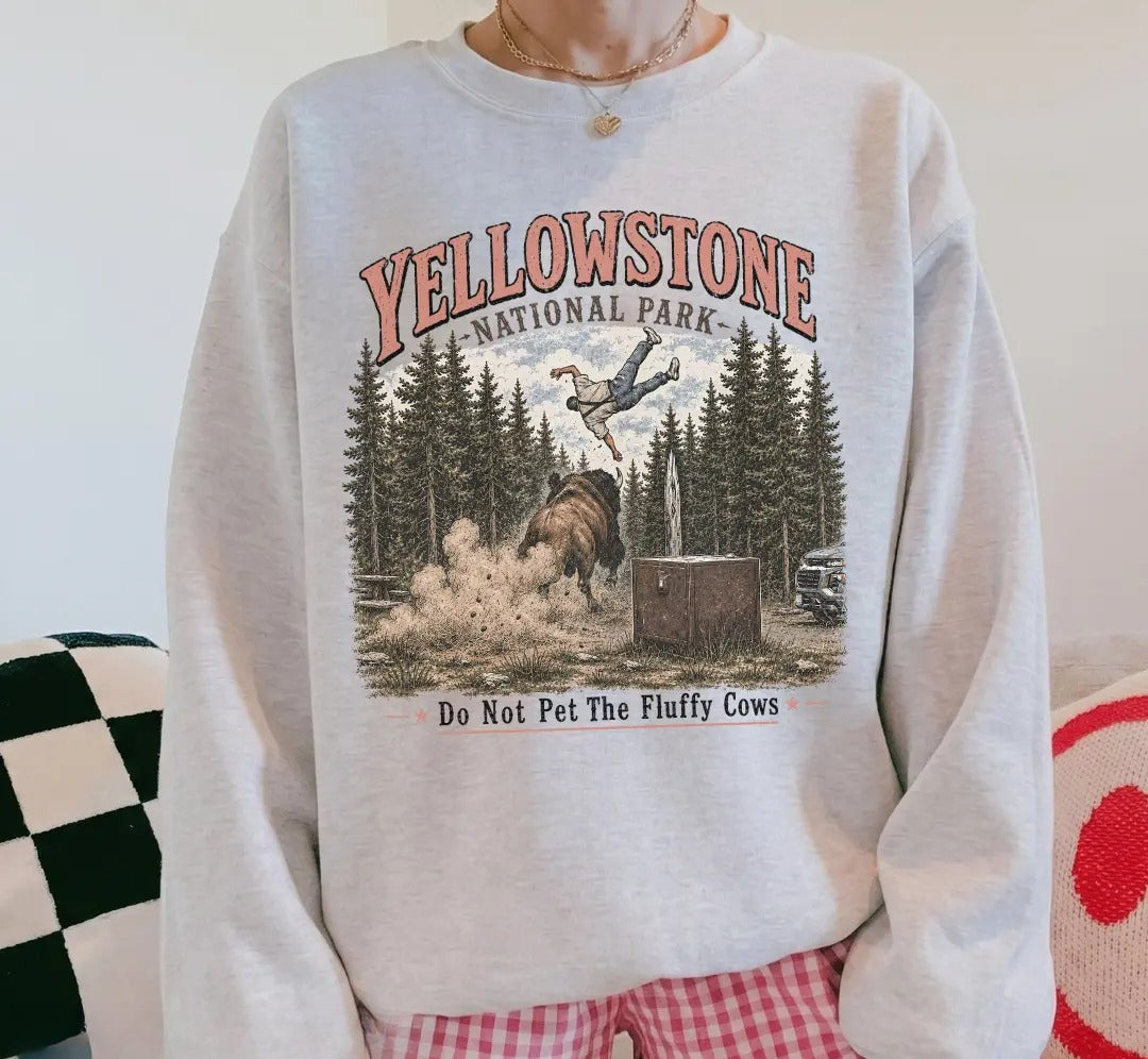 Yellowstone National Park "Do Not Pet The Fluffy Cows" T-Shirt – Vintage Bison Graphic Tee for Camping, Hiking & Outdoor Adventure
