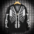 Men’s Skeleton Rib Cage Knit Cardigan – Gothic V-Neck Button-Up Sweater, Oversized Halloween Streetwear