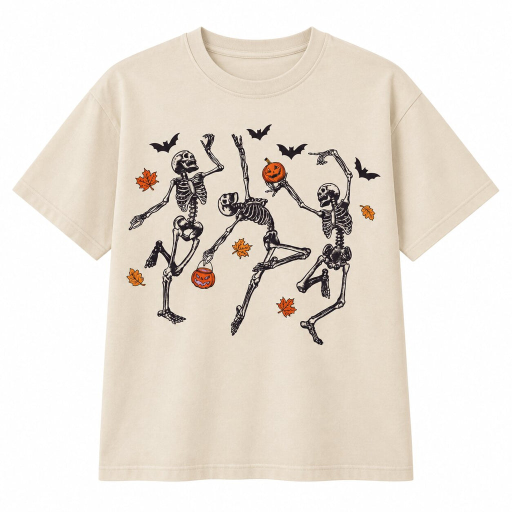 Dancing Skeletons Halloween Graphic T-Shirt, Sweatshirt & Hoodie – Funny Pumpkin & Spooky Season Design