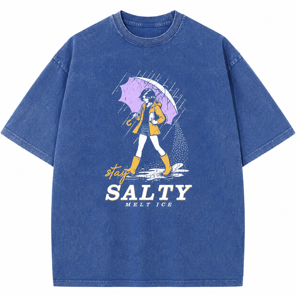 Cute Little Girl with Umbrella Vintage Acid Wash Graphic Tee, Crew Neck Short Sleeve, Soft and Lightweight Cotton, Casual Cotton Unisex, Fashion Tops for Everyday Outfits