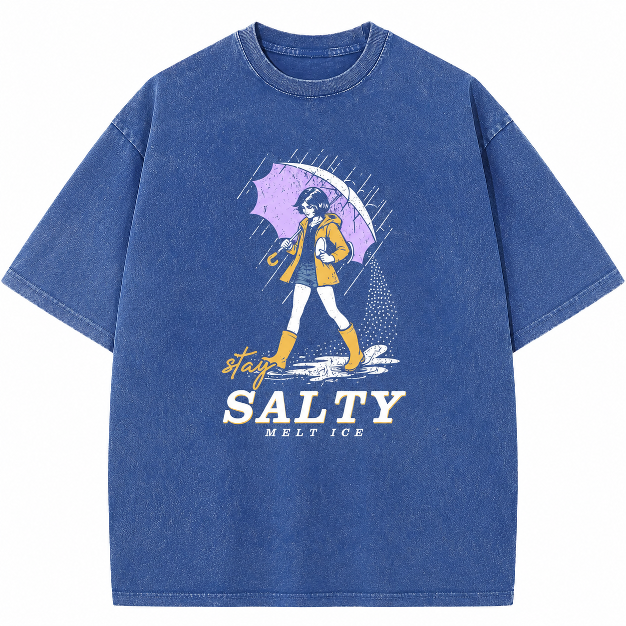 Cute Little Girl with Umbrella Vintage Acid Wash Graphic Tee, Crew Neck Short Sleeve, Soft and Lightweight Cotton, Casual Cotton Unisex, Fashion Tops for Everyday Outfits
