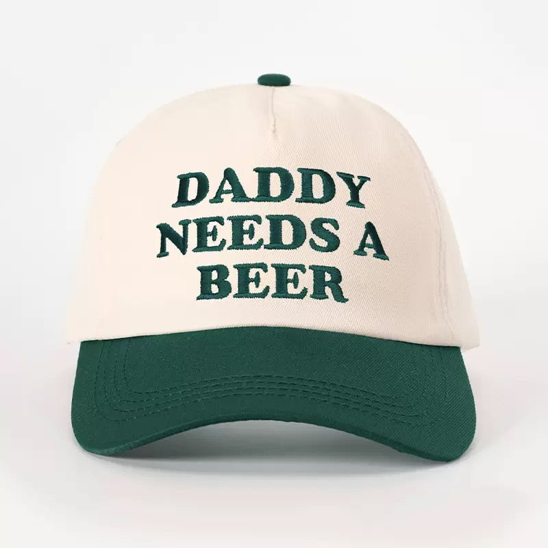 Daddy Needs a Beer Embroidered Hat – Funny Dad Two-Tone Baseball Cap for Beer Lovers