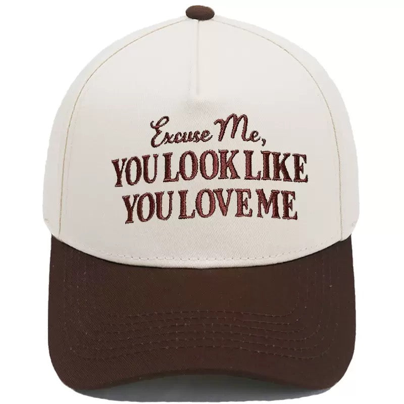 Excuse Me You Look Like You Love Me Trucker Hat – Two-Tone Camo Brim Snapback Cap, Funny Western Country Hat for Men & Women