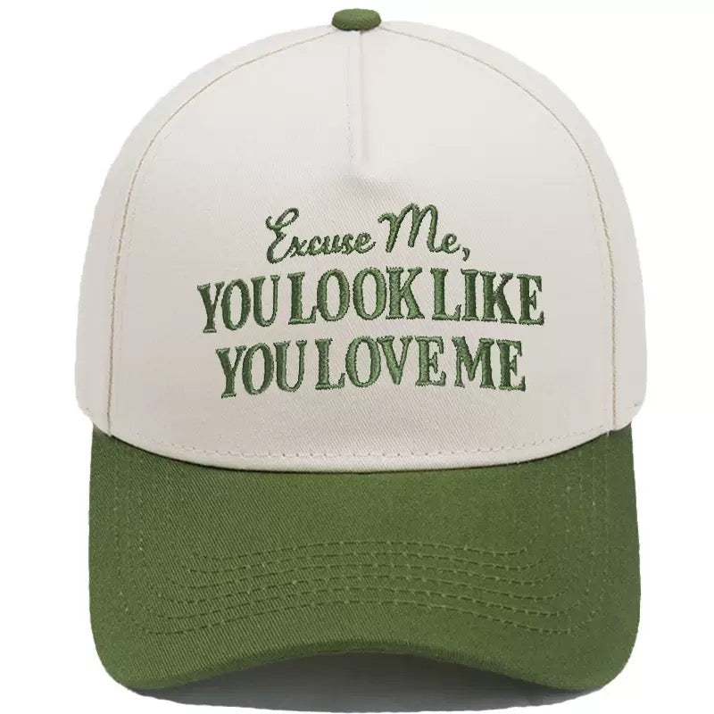 Excuse Me You Look Like You Love Me Trucker Hat – Two-Tone Camo Brim Snapback Cap, Funny Western Country Hat for Men & Women