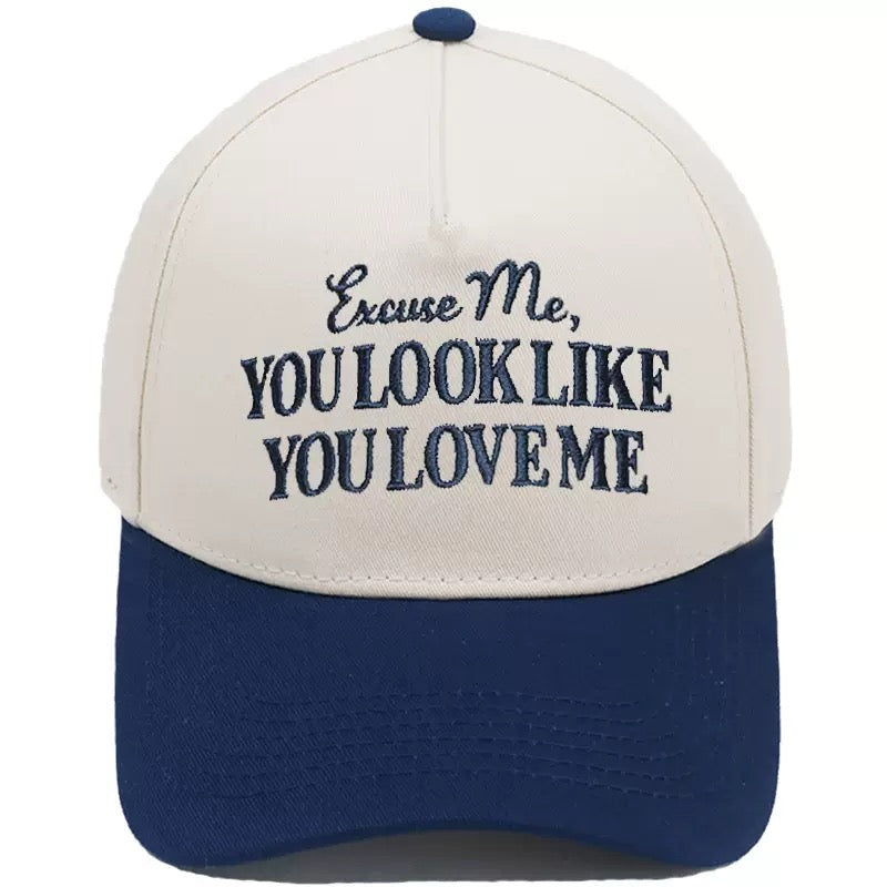 Excuse Me You Look Like You Love Me Trucker Hat – Two-Tone Camo Brim Snapback Cap, Funny Western Country Hat for Men & Women