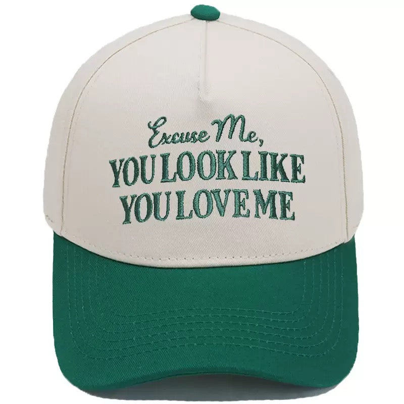 Excuse Me You Look Like You Love Me Trucker Hat – Two-Tone Camo Brim Snapback Cap, Funny Western Country Hat for Men & Women