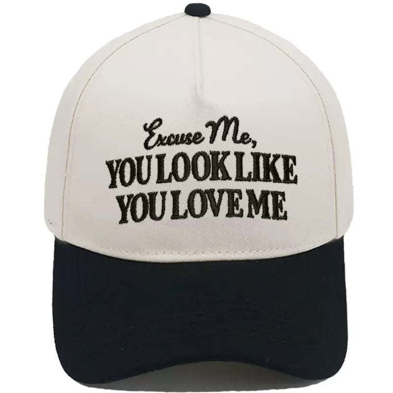Excuse Me You Look Like You Love Me Trucker Hat – Two-Tone Camo Brim Snapback Cap, Funny Western Country Hat for Men & Women