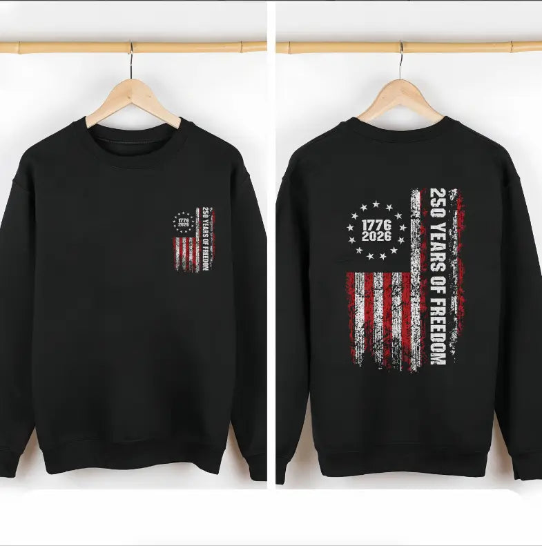 Double-Sided 250th Anniversary American Flag T-Shirt 1776-2026 Patriotic Graphic Tee for Men
