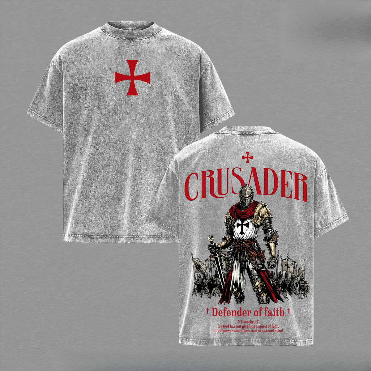 Crusader Defender of Faith Graphic T-Shirt, Sweatshirt & Hoodie – 2 Timothy 1:7 Christian Knight Print, Medieval Faith Streetwear Apparel